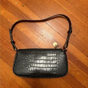 Ela Black Crocodile-Embossed Women's Bag